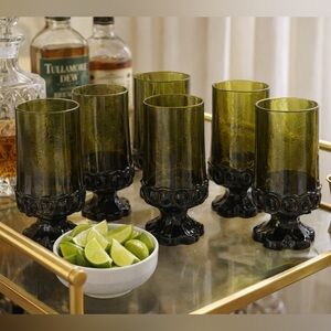 Indiana Glass “Oyster & Pearl” Olive Goblet Set of 6 • Temple Treasures